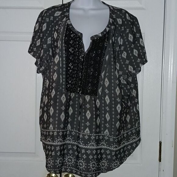 Kim Rogers Curvy  gray and black v neck blouse Sz 1X  NWOT - Picture 1 of 6